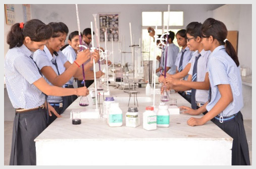Students in a laboratory at Gyanodaya Public School